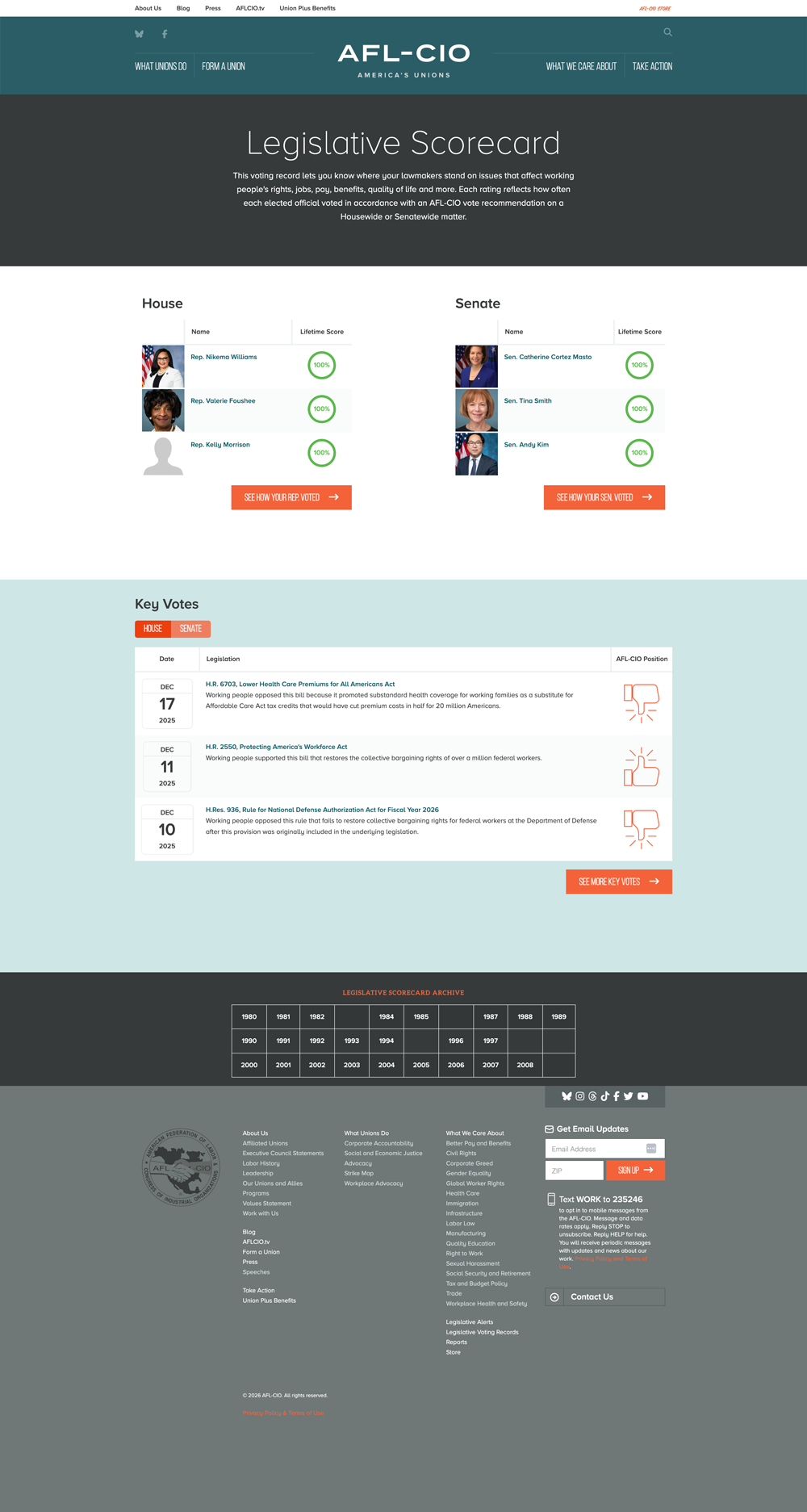 Legislative scorecard page screenshot